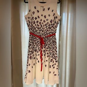 White Dress with Red Print and Cutout - Size 18, Danny and Nicole